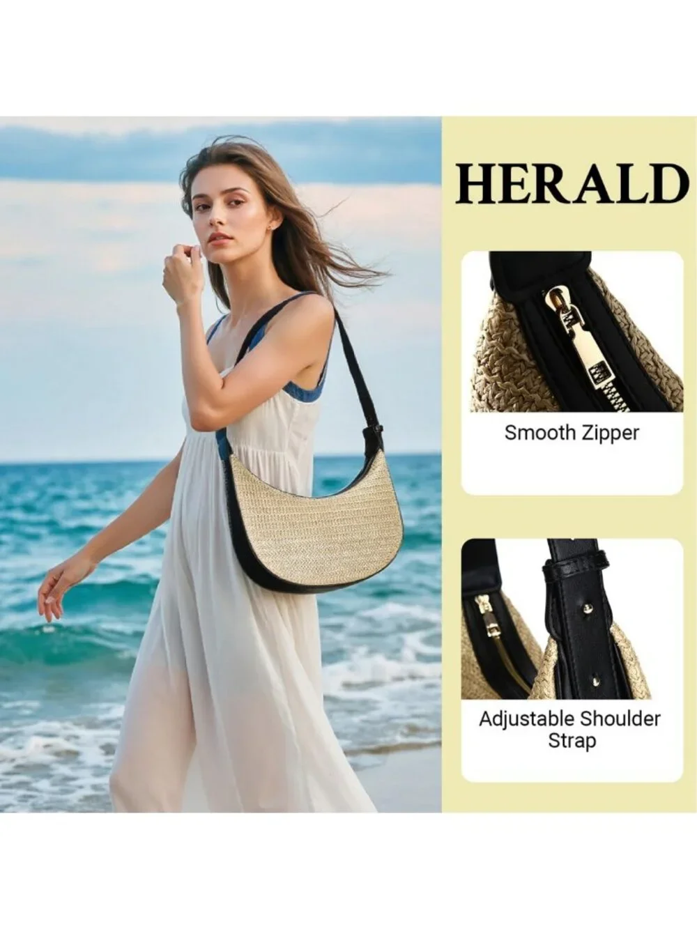 Stylish Straw Crescent Hobo Bag for Women | 3-Way Carry: Handbag, Shoulder